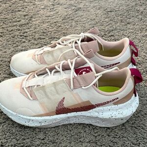 Gently Worn Nike Women's Beige and Burgundy Sneakers